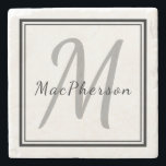 Monogram Personlig Namn Marble Stenunderlägg<br><div class="desc">Den här monogrammade utformningen kan också vara personlig med ditt namn. Den svarta typografin ställs in i ett handskrivet skriptteckensnitt och den första ställs in i ett grått-populärt teckensnitt. Texten omges av två svarta gräns. Du kan ändra texten och gräns färg på Redigera-menyn. Du kan också enkelt justera den storleka...</div>