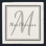 Monogram Personlig Namn Marble Stenunderlägg<br><div class="desc">Den här monogrammade utformningen kan också vara personlig med ditt namn. Den svarta typografin ställs in i ett handskrivet skriptteckensnitt och den första ställs in i ett grått-populärt teckensnitt. Texten omges av två svarta gräns. Du kan ändra texten och gräns färg på Redigera-menyn. Du kan också enkelt justera den storleka...</div>