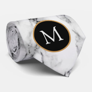 Monogram Personlig Neck Tie White Marble Stone Slips