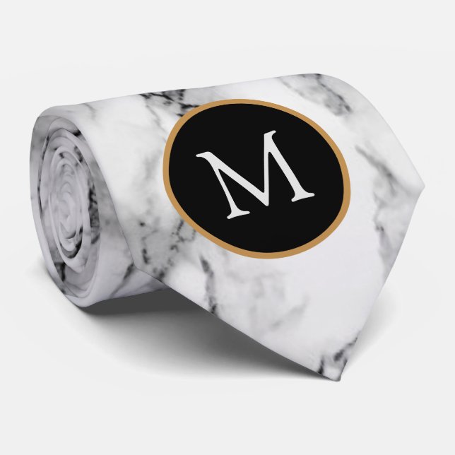 Monogram Personlig Neck Tie White Marble Stone Slips (Rullad)