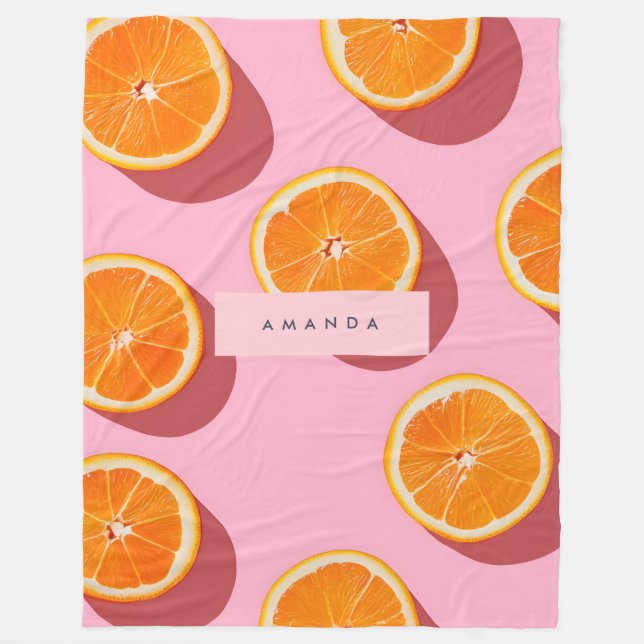 Monogram Personlig Orange Slice Mönster Fleecefilt (Framsidan)