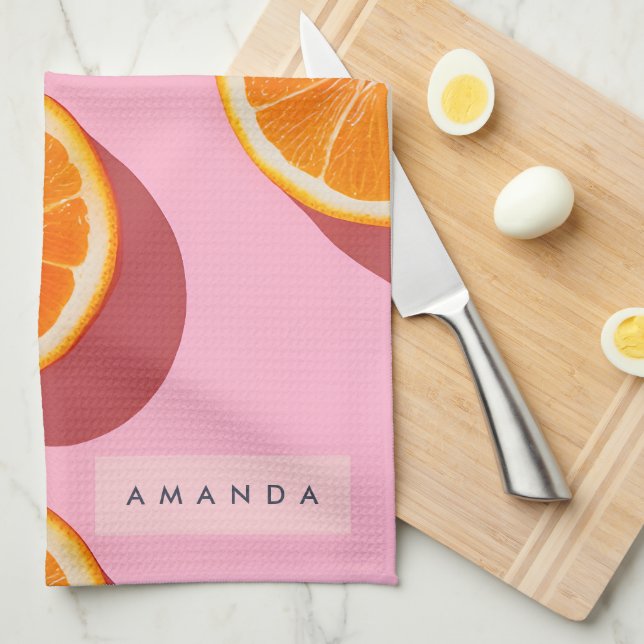 Monogram Personlig Orange Slice Mönster Kökshandduk (Vikt i Fjärdedel)