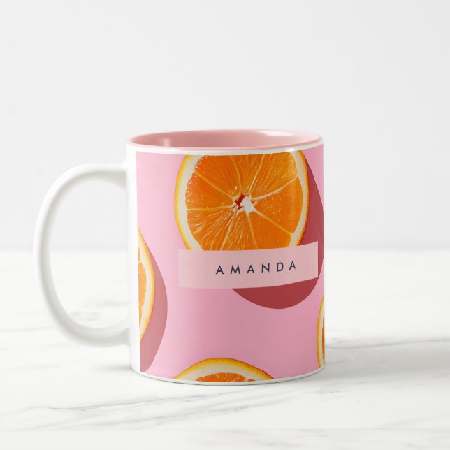 Monogram Personlig Orange Slice Mönster Två-Tonad Mugg (Vänster)