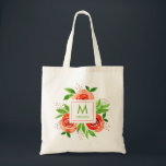 Monogram Personlig Peach Watercolor Blommigt Tygkasse<br><div class="desc">Persika med korallat ro och löv bakom ditt namn och din första början. Den här väskan är gjord av 100 % naturmaterial, redo att anpassa för perfektens gåva eller avslappnad tillbehör. Mångsidig, trendig och hållbar anpassningsbar till elaken som du alltid kommer att se på det modernt! Mått: 15, 75 tum...</div>