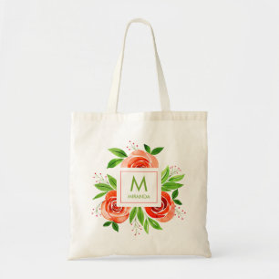 Monogram Personlig Peach Watercolor Blommigt Tygkasse