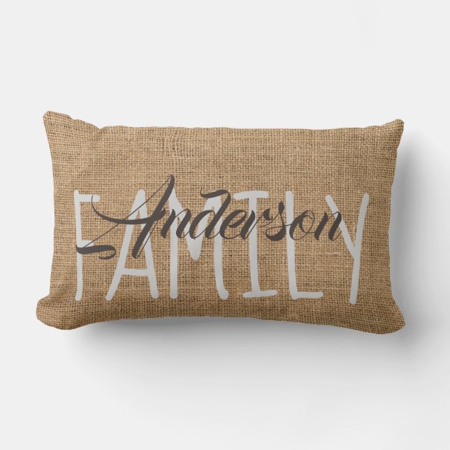 Monogram Personlig Pillow Faux Burlap Rustic Lumbarkudde (Framsida)