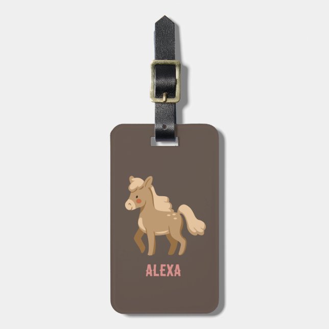 Monogram Personlig Pony Equestrian Horse Girl Bagagebricka (Vertikal Framsida)