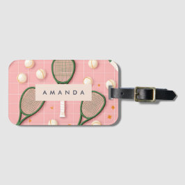 Monogram Personlig Retro Tennis Racket Mönster Bagagebricka