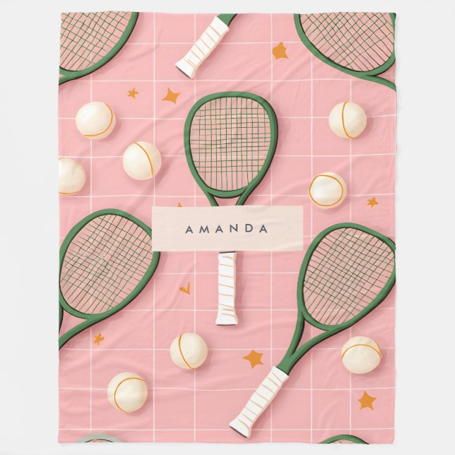 Monogram Personlig Retro Tennis Racket Mönster Fleecefilt (Framsidan)