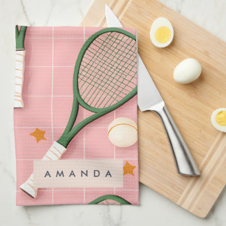 Monogram Personlig Retro Tennis Racket Mönster Kökshandduk
