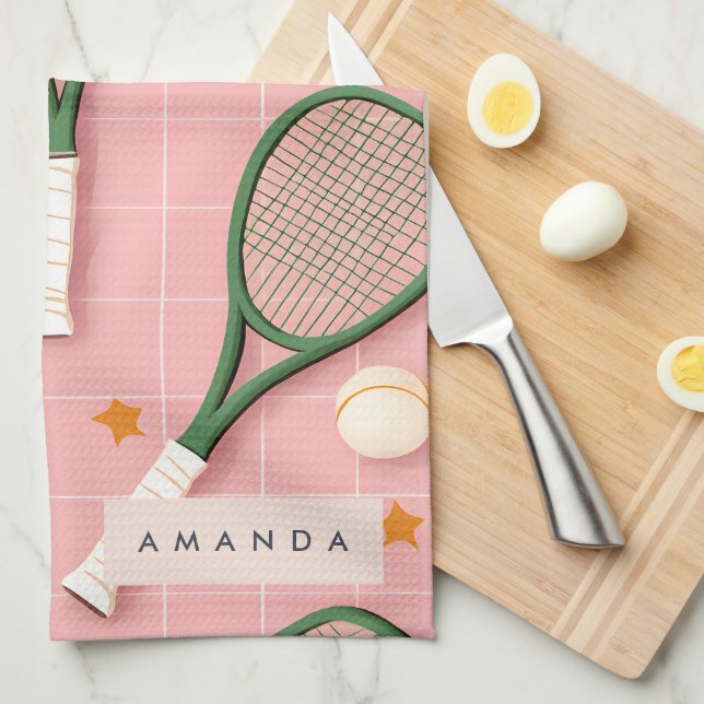Monogram Personlig Retro Tennis Racket Mönster Kökshandduk (Vikt i Fjärdedel)