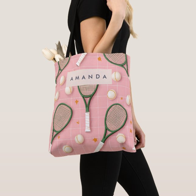 Monogram Personlig Retro Tennis Racket Mönster Tygkasse (Närbild)