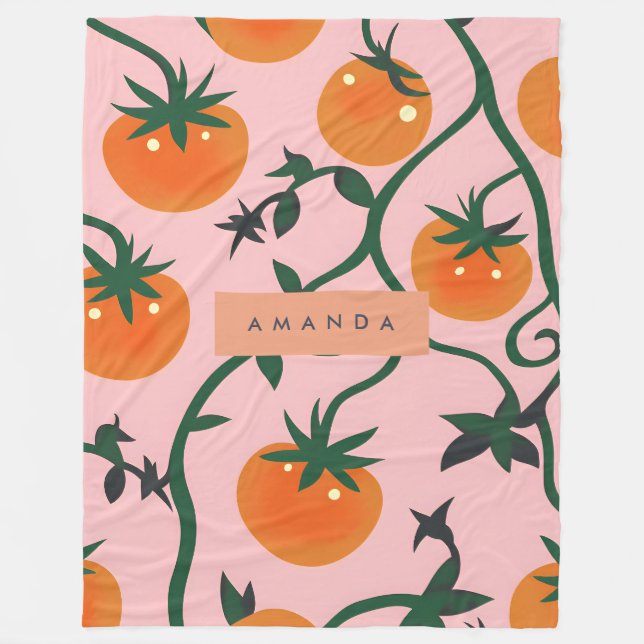 Monogram Personlig Retro Tomato Vine Mönster Fleecefilt (Framsidan)