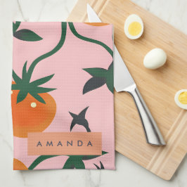 Monogram Personlig Retro Tomato Vine Mönster Kökshandduk