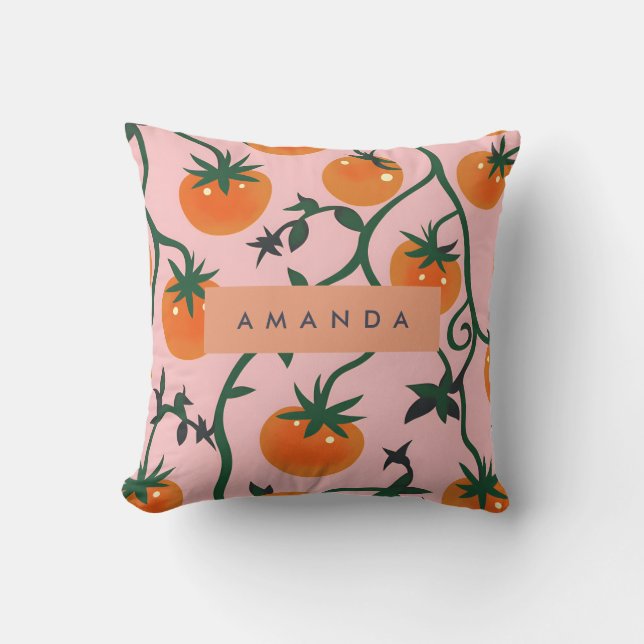 Monogram Personlig Retro Tomato Vine Mönster Kudde (Framsida)