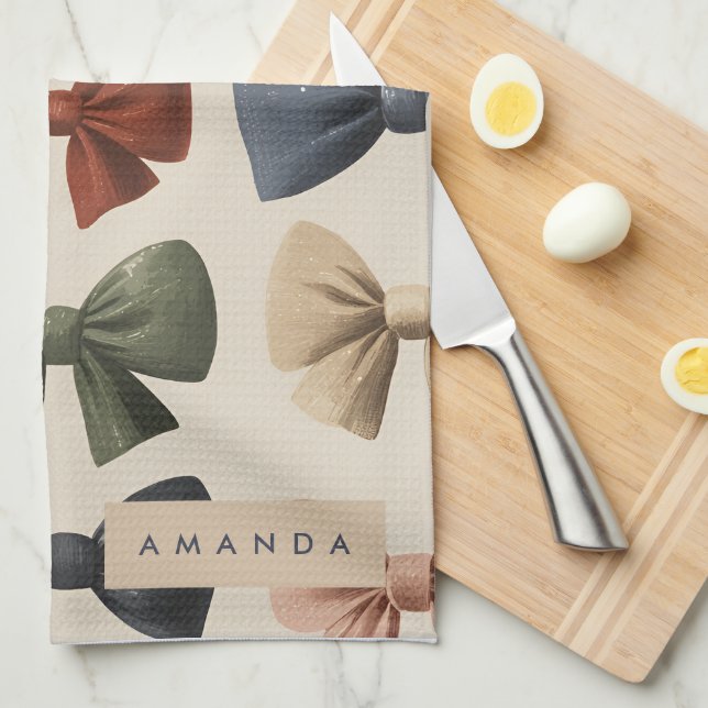Monogram Personlig Retro Vintage Bow Mönster Kökshandduk (Vikt i Fjärdedel)