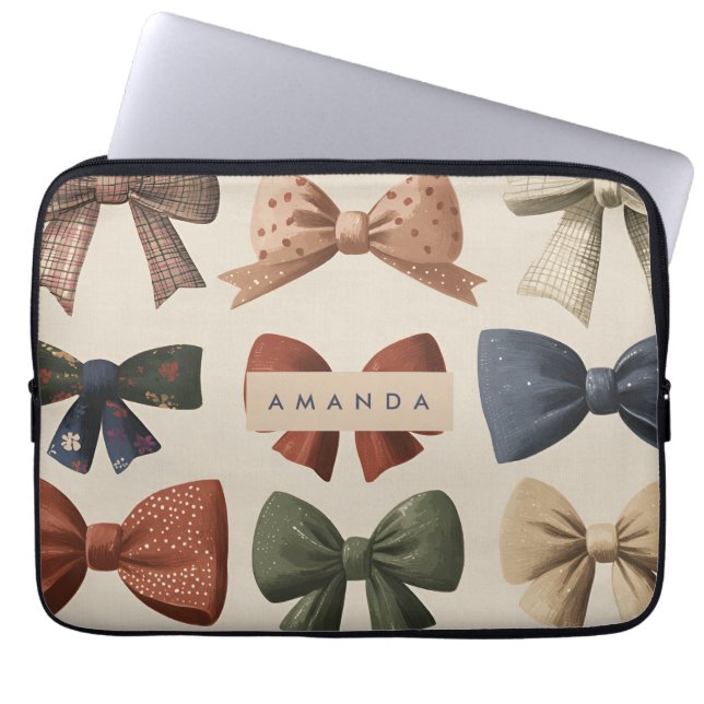 Monogram Personlig Retro Vintage Bow Mönster Laptop Fodral (Framsidan)