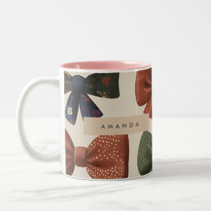 Monogram Personlig Retro Vintage Bow Mönster Två-Tonad Mugg