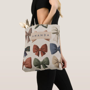 Monogram Personlig Retro Vintage Bow Mönster Tygkasse