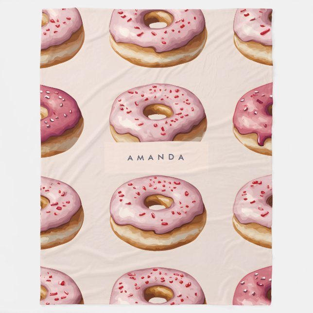 Monogram Personlig Rosa Donut Mönster Fleecefilt (Framsidan)