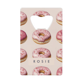 Monogram Personlig Rosa Donut Mönster Kreditkort Flasköppnare