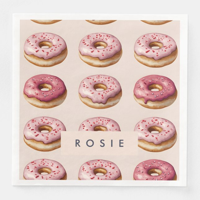 Monogram Personlig Rosa Donut Mönster Pappersservett (Framsida)