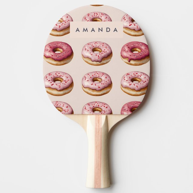 Monogram Personlig Rosa Donut Mönster Pingisracket (Framsidan)