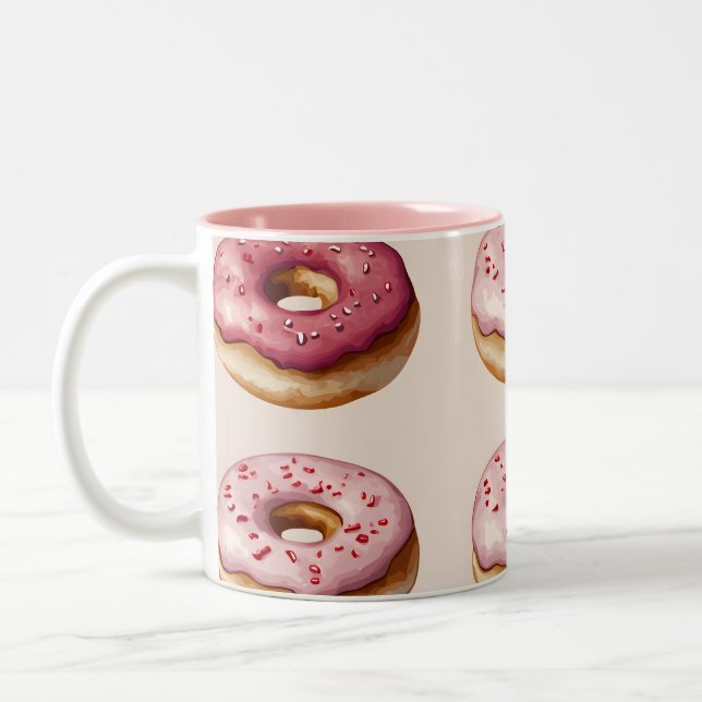 Monogram Personlig Rosa Donut Mönster Två-Tonad Mugg (Vänster)