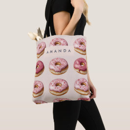 Monogram Personlig Rosa Donut Mönster Tygkasse