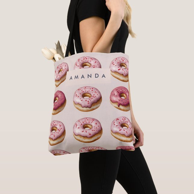 Monogram Personlig Rosa Donut Mönster Tygkasse (Närbild)