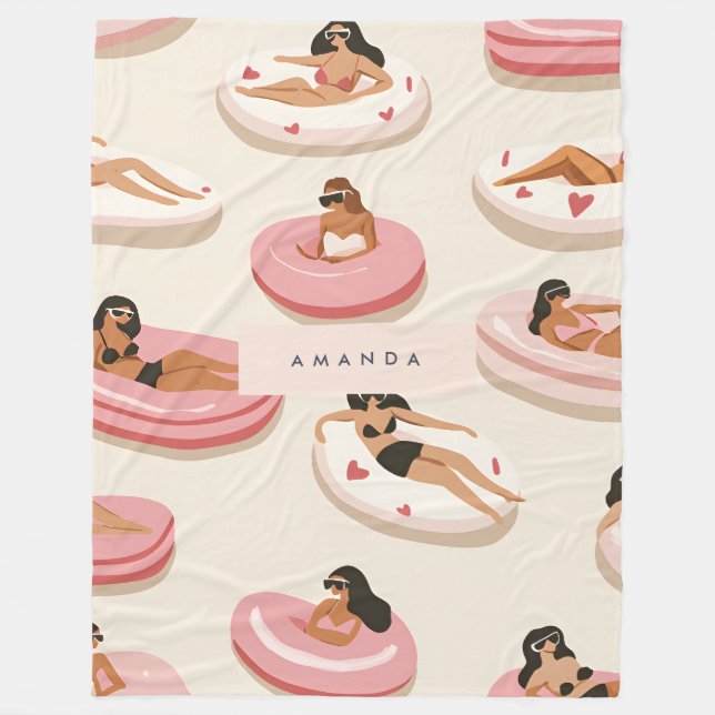 Monogram Personlig Sommaren Bassäng Flyter Mönster Fleecefilt (Framsidan)