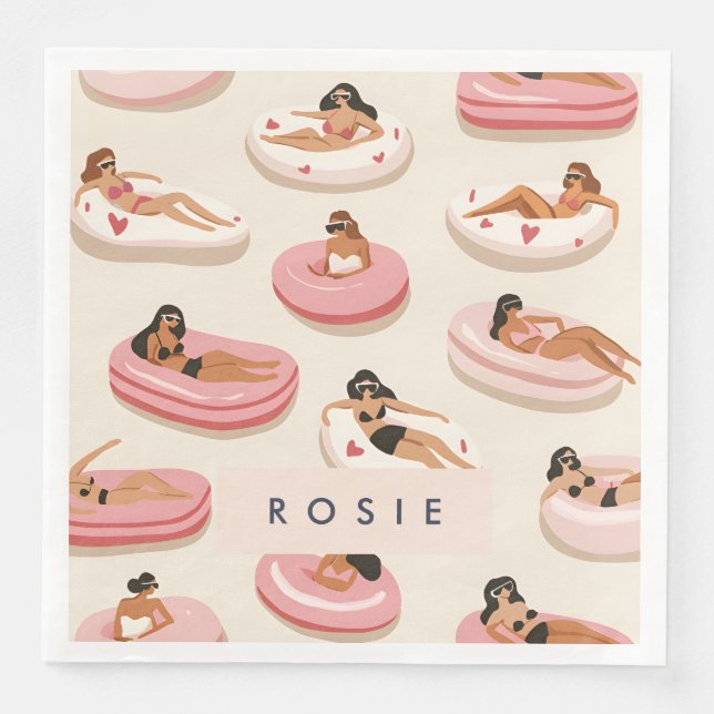 Monogram Personlig Sommaren Bassäng Flyter Mönster Pappersservett (Framsida)