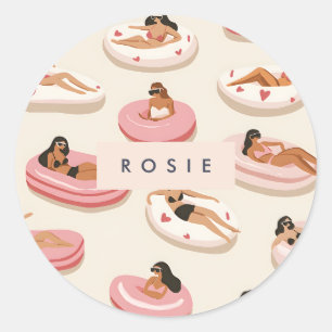Monogram Personlig Sommaren Bassäng Flyter Mönster Runt Klistermärke