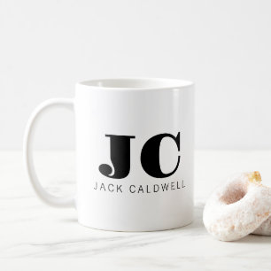 Monogram personlig, svart, fet, vit kaffemugg