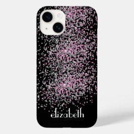 Monogram Personlig Svart Rosa Silver Glitter