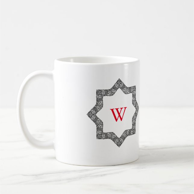 Monogram Personlig Svart & Vit Virvel Design Kaffemugg (Vänster)