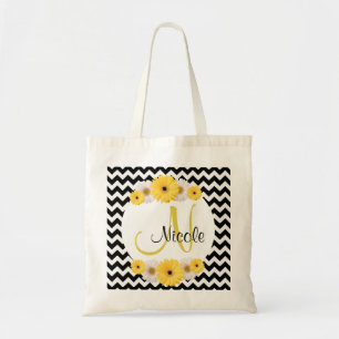 Monogram Personlig svartvit Daisy av chevron Tygkasse