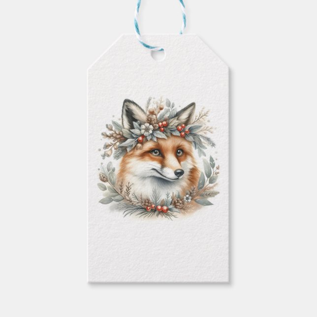 Monogram Personlig Vinter Fox Flower Utandning Presentetikett (Framsidan)