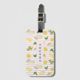 Monogram Personlig Watercolor Lemons Lemonade Bagagebricka