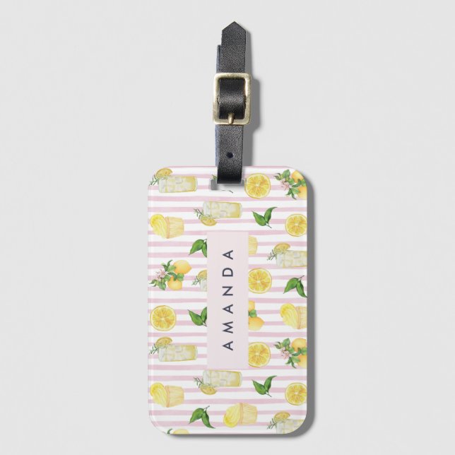 Monogram Personlig Watercolor Lemons Lemonade Bagagebricka (Framsida vertikal)