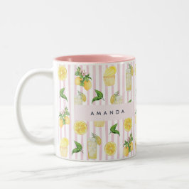 Monogram Personlig Watercolor Lemons Lemonade Två-Tonad Mugg