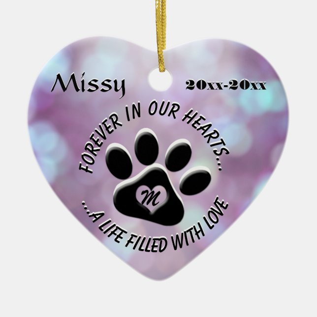 Monogram Pet Memorial Heart Julgransprydnad Keramik (Framsidan)