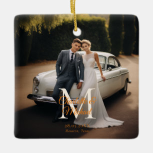 Monogram Photo Bröllop Julgransprydnad Keramik