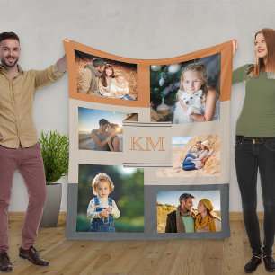 Monogram Photo Collage Burnt Orange Beige Charcol Fleecefilt
