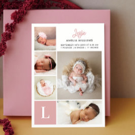 Monogram Photo Collage Flicka Birth Meddelande