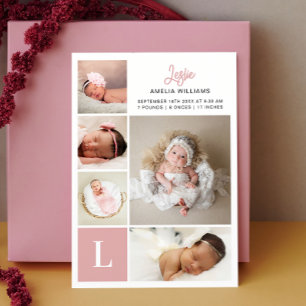 Monogram Photo Collage Flicka Birth Meddelande