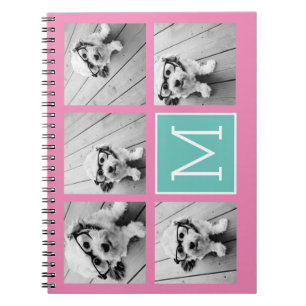 Monogram Photo Collage - Upp till 5 foton Rosa Anteckningsbok