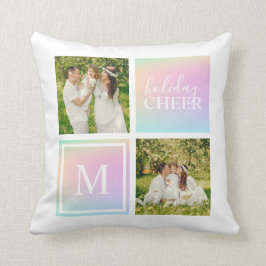 Monogram Photo Jul Helgdag Cheer Iridescent Kudde