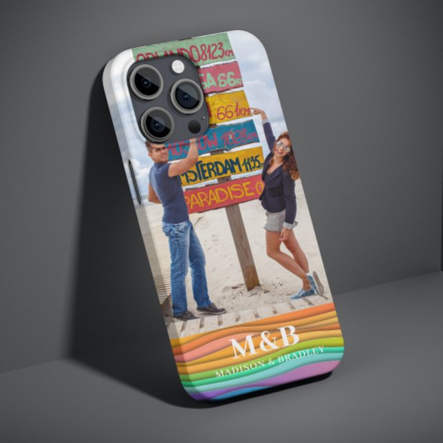 Monogram Photo Namn Colorful Wave Trendig Modern (Skapare uppladdad)