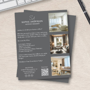 Monogram Photo QR Grått Professionell Business Reklamblad